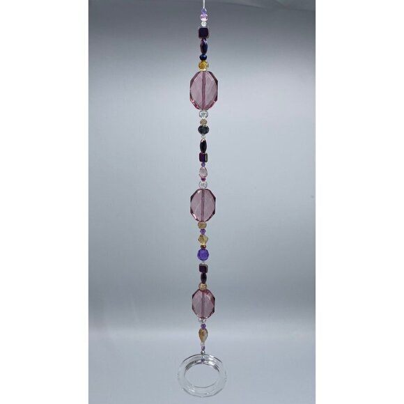 Beaded Suncatcher - Purple Gold - Clear Crystal Prism Ring - Hanging Decor - Picture 5 of 16